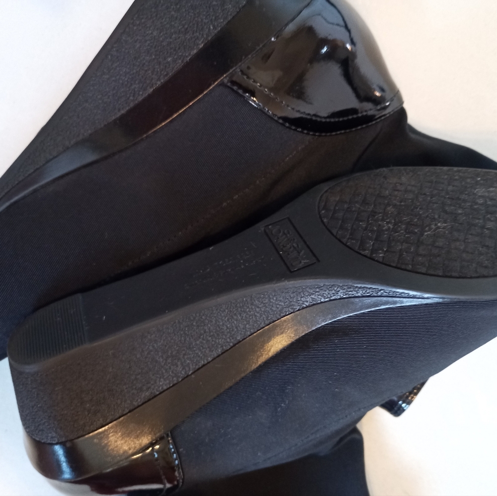 Joan & David black wedge stretch "sock" ankle boots - Picture 7 of 8